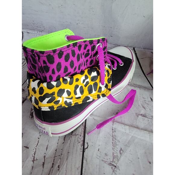 Converse Double Flap Leopard Black Purple Lime Green Women 7.5 Chuck Taylor Shoe - Picture 9 of 10